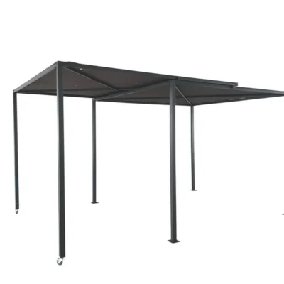 Pergola coulissante avec roues 5,5 x 2,5 m gris et taupe KIRIBATI