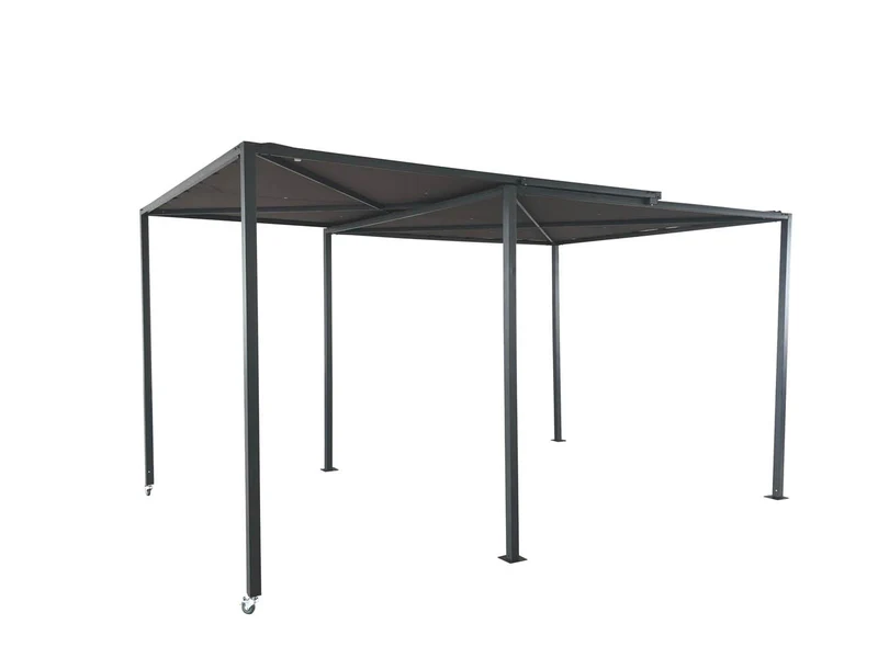 Pergola coulissante avec roues 5,5 x 2,5 m gris et taupe KIRIBATI