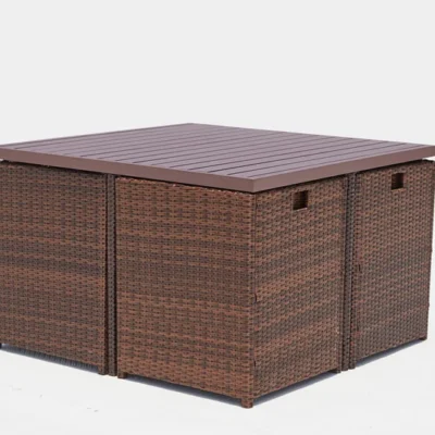 Table et chaise 4 places encastrables alu résine marron/blanc ABASA