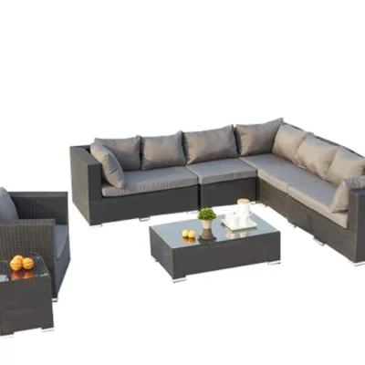 Salon de jardin 8 places en résine tressée noir et gris BAGGIOVARA