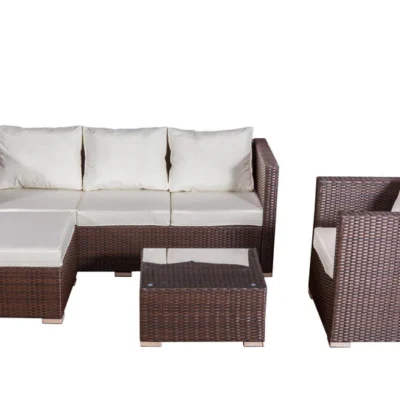 Salon de jardin 6 places en résine tressée marron et blanc BAGNANA