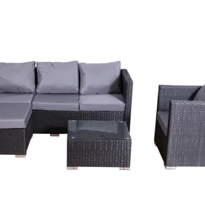 Salon de jardin 6 places en résine tressée noir et gris BAGNANA