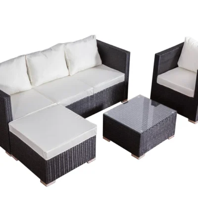 Salon de jardin 6 places en résine tressée noir et blanc BAGNANA
