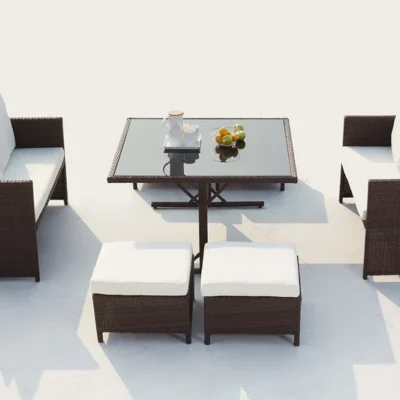 Salon de jardin encastrable 8 places en résine marron/ blanc FIDJI