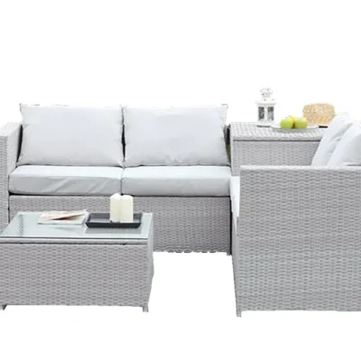 Salon de jardin avec coffre 4 places en résine gris clair OACARI