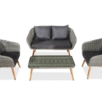 Salon de jardin 4 places en résine tressée et aluminium gris RAGIONE