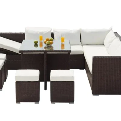 Salon de jardin encastrable 10 places en résine marron/blanc HAWAI