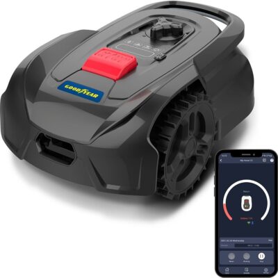 Robot Tondeuse Goodyear Connecté Pelouses 500m2 Cable Périphérique 300m + à Gazon Station de ...