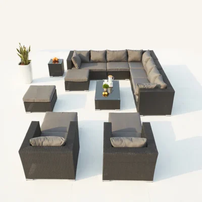 Salon de jardin modulable 13/14 places en résine tressée noir/gris SANSA