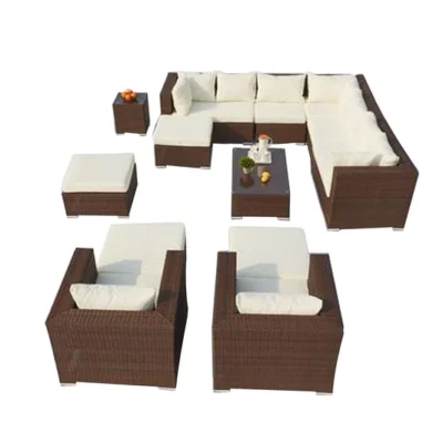 Salon de jardin modulable 13/14 places en résine marron/blanc SANSA