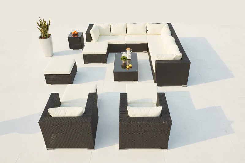 Salon de jardin modulable 13/14 places en résine noir/blanc SANSA