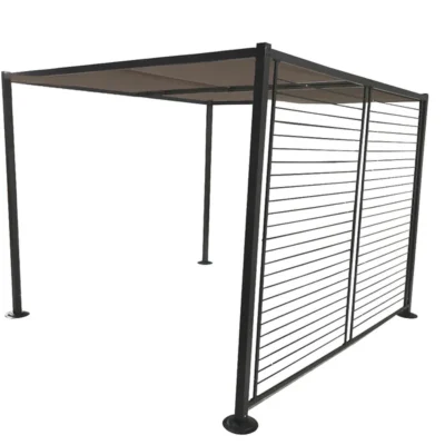 Pergola 3 x 3 m 4 toiles coulissantes gris et taupe TOKELAU