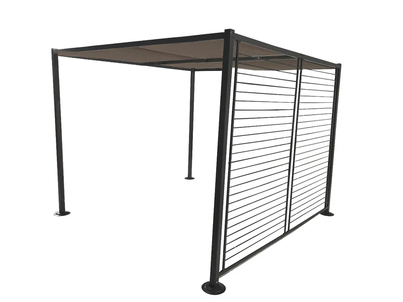 Pergola 3 x 3 m 4 toiles coulissantes gris et taupe TOKELAU