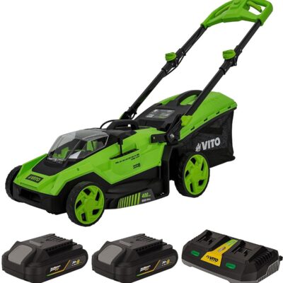 Tondeuse 40V -2 Batteries lithium 2.0Ah Chargeur Double Moteur Brushless Gazon 500