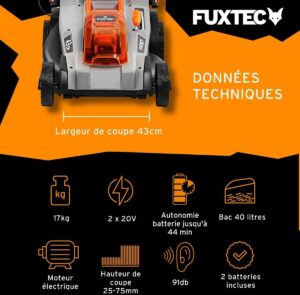 Tondeuse gazon batterie 40V (2X20V) - FUXTEC FX-E2RM43 - 43cm 2 batteries Li-Ion 4Ah, doubl (4)