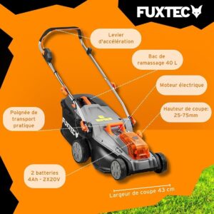 Tondeuse gazon batterie 40V (2X20V) - FUXTEC FX-E2RM43 - 43cm 2 batteries Li-Ion 4Ah, doubl (7)