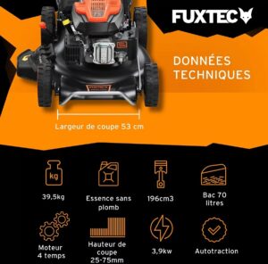 Tondeuse thermique autotractée - FUXTEC FX-RM5396 196cm3 53cm - 6CV 70L (6)