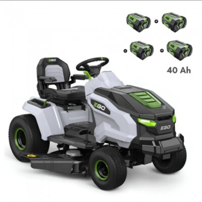 Tracteur tondeuse autoportée EGO TR4201E  à éjection latérale et mulching - 4 batteries 10Ah et chargeur rapide