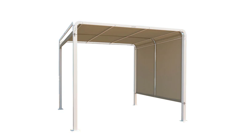 Pergola rétractable 3 x 3 m en tissu polyester blanc et taupe YUMA
