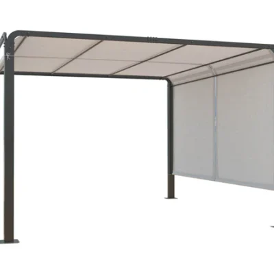 Pergola rétractable 3 x 4 m en tissu polyester noir et blanc YUMA