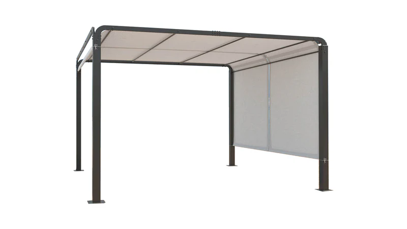 Pergola rétractable 3 x 4 m en tissu polyester noir et blanc YUMA
