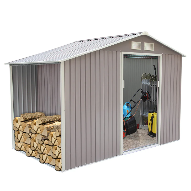 Abri de jardin avec abri bûches 6,53 m² en acier gris TYRELL