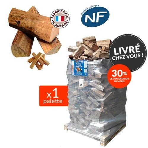 Bûche 25 cm Woodstock qualité premium – 1 Palette + 8 sacs de bois d’allumage offerts