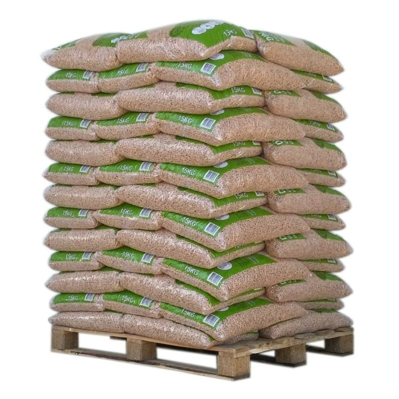 PELLET DIN – Palette de 65 sacs de 15 kg (Granulés de Bois Certifiés DIN Plus)